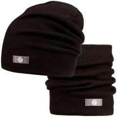 Spadlá čepice s nákrčníkem Rayon Rib set - vzor 001 - černá