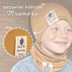 Bavlněná čepice s nákrčníkem Pastels DOUBLE set - vzor 23 - béžová