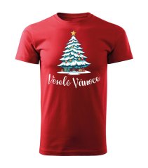 Bavlněné unisex tričko s potiskem - vzor 0021 - červená / Veselé Vánoce - stromeček