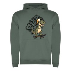 Dětská mikina s kapucí Urban - vzor 0034 - tmavě zelená/dino skate