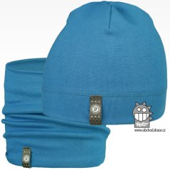 Set bavlněné čepice a nákrčníku Alan - vzor 14 - modrá