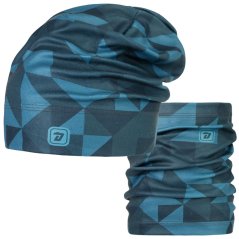 Set fleecové čepice a nákrčníku Yetti - vzor 59 - petrol - trojůhelníky