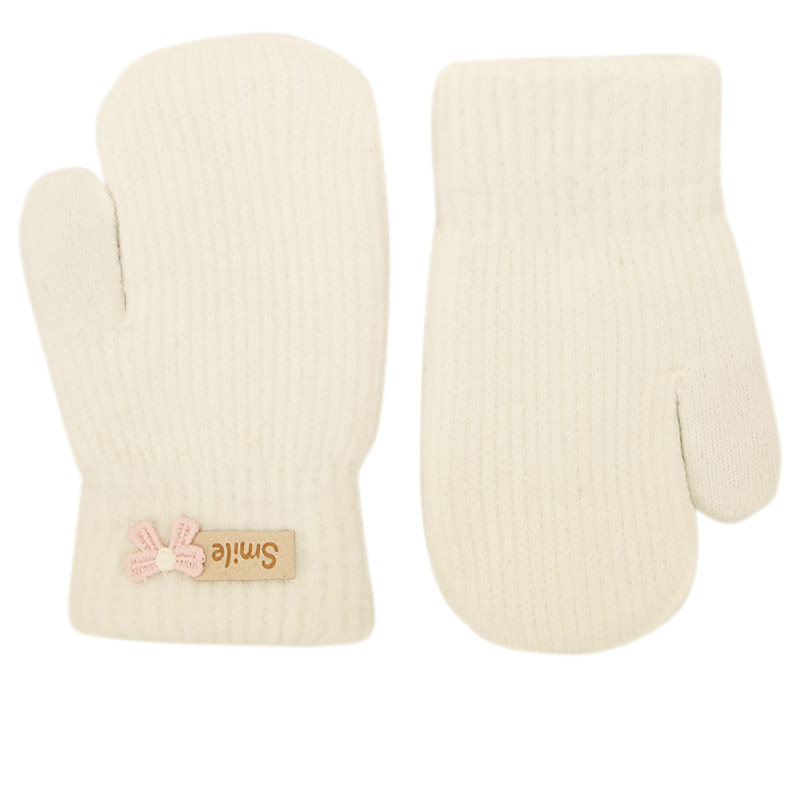 Dětské pletené palcové rukavice 2 - 4 roky - vzor 094 - bílá - mašlička Dětské pletené palcové rukavice 2 - 4 roky - vzor 094 - bílá - mašlička