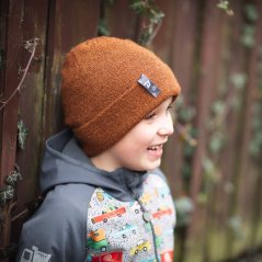 Merino pletená čepice Urban - vzor 14 - hnědo zlatá