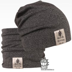 Bavlněná čepice s nákrčníkem Pastels DOUBLE set - vzor 31 - pepř a sůl
