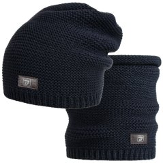 Čepice pletená a nákrčník Colors set - vzor 052 - tmavě modrá
