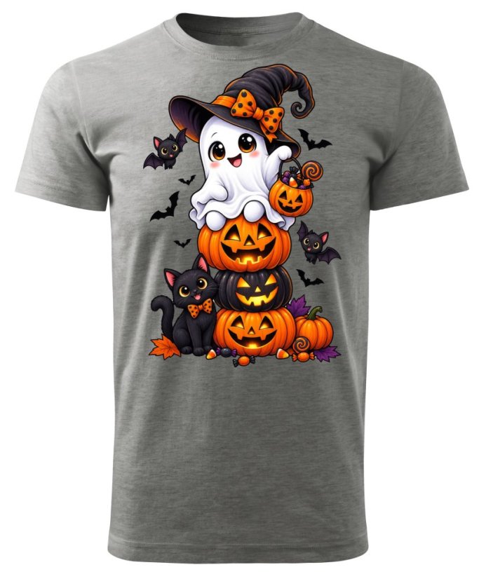 Dětské bavlněné tričko s potiskem - vzor 0262 - Halloween - dýně a zvířátka - Barva: Oranžová, Velikost: 134