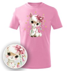 Dětské bavlněné tričko s třpytivým potiskem - vzor 232 - Lama s mašlí