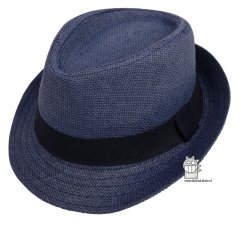 Letní chlapecký klobouk/slamák - Trilby - vzor 010 - tmavě modrá