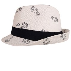 Letní chlapecký klobouk/slamák - Trilby - vzor 003 - bílá - auta