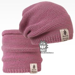 Čepice pletená a nákrčník Colors set - vzor 27 - fialkovo šedá