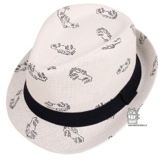 Letní chlapecký klobouk/slamák - Trilby - vzor 003 - bílá - auta