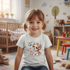 Dětské bavlněné tričko s třpytivým potiskem - vzor 229 - Pejsek s motýlkem