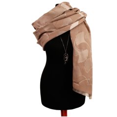 Dámská elegantní šála - vzor 062 - šedobéžová / satén - listy