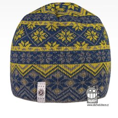Merino pletená čepice Oslo - vzor 06 - modrá / šedá / zelená