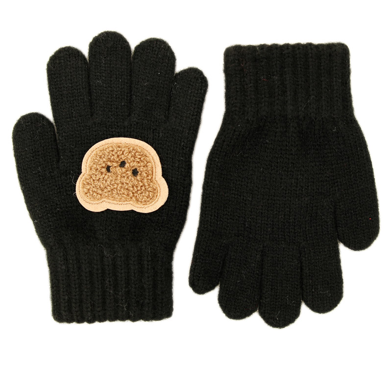 Dětské pletené prstové rukavice 2 - 4 roky - vzor 074 - černá - medvídek Dětské pletené prstové rukavice 2 - 4 roky - vzor 074 - černá - medvídek