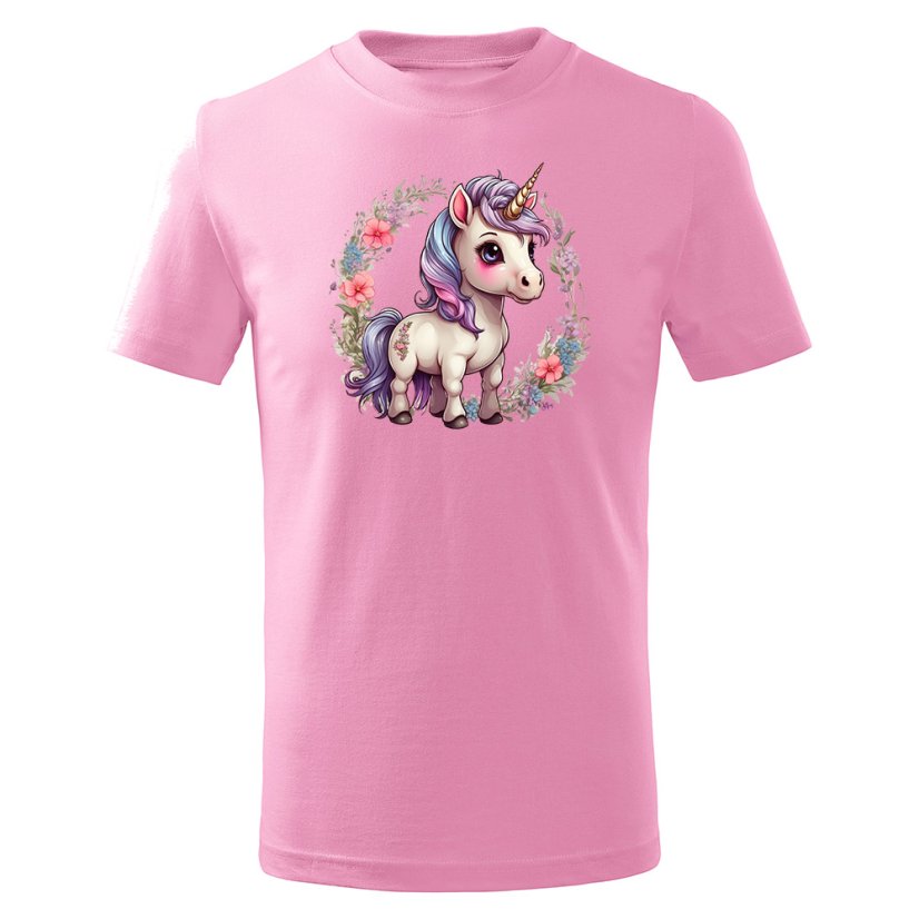 Dětské bavlněné tričko s potiskem - vzor 068 - růžová / jednorožec Dětské bavlněné tričko s potiskem - vzor 068 - růžová / jednorožec
