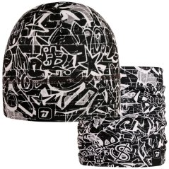 Set funkční čepice a nákrčníku Bruno - vzor 009 - černá - graffiti