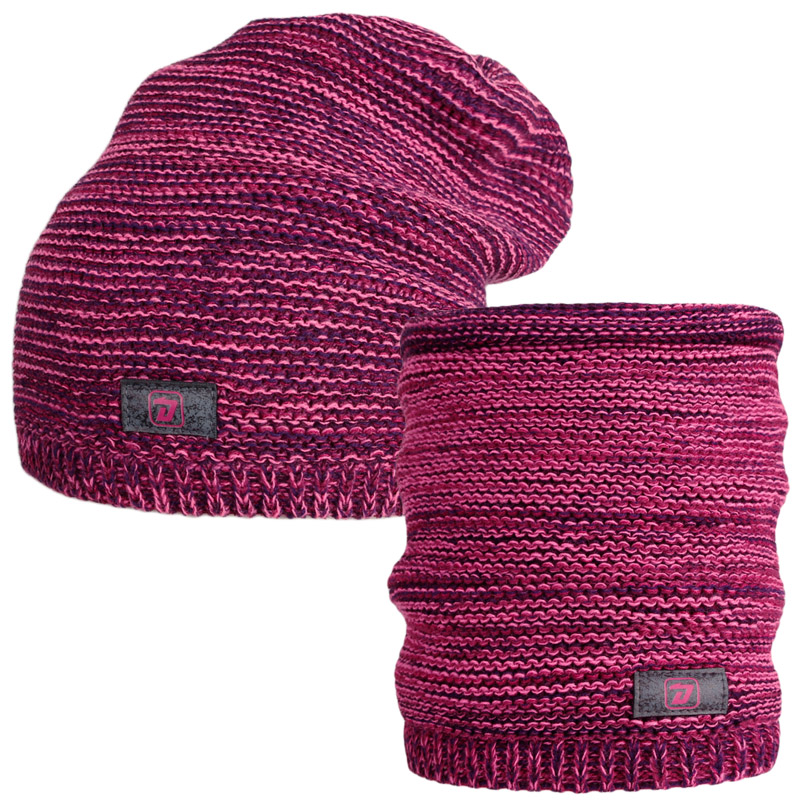 Čepice pletená a nákrčník Colors set - vzor 042 - růžový melír Čepice pletená a nákrčník Colors set - vzor 042 - růžový melír