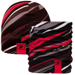 Set funkční čepice a nákrčníku Bruno - vzor 016 - černá / šedá / růžová - abstrakt