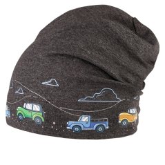 Spadlá bavlněná čepice Pepe - vzor 15 - tm. šedá - auta