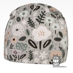 Bavlněná celopotištěná čepice - vzor 12 - šedá, kytičky