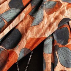 Dámská elegantní šála - vzor 049 - petrol / rezavé - květiny