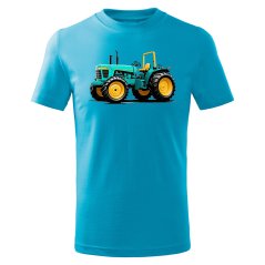 Dětské bavlněné tričko s potiskem - vzor 095 - tyrkysová / Traktor