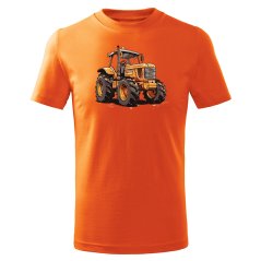 Dětské bavlněné tričko s potiskem - vzor 014 - oranžová / traktor