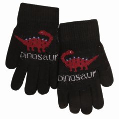 Dětské pletené prstové rukavice 4 - 6 let - vzor 017 - černá - dino