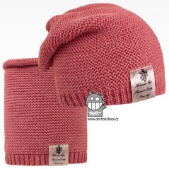 Čepice pletená a nákrčník Colors set - vzor 09 - cihlová