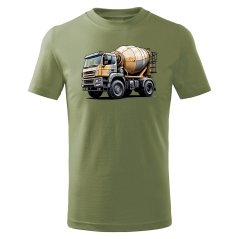 Dětské bavlněné tričko s potiskem - vzor 065 - světlá khaki / domíchávač