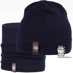 Set bavlněné čepice a nákrčníku Alan - vzor 09 - tmavě modrá