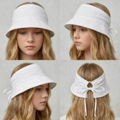 Letní mušelínový klobouk Ponytail - vzor 08 - bílá