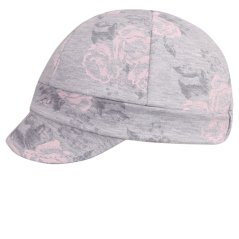 Dívčí bavlněný baret s kšiltem - vzor 11 - světle šedá - růžičky