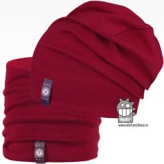 Set spadlé bavlněné čepice a nákrčníku Alan - vzor 07 - bordó