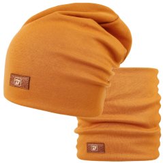 Bavlněná čepice s nákrčníkem Pastels DOUBLE set - vzor 77 - jantarová