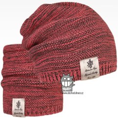 Čepice pletená a nákrčník Colors set - vzor 31 - lososová melír