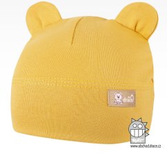 Bavlněná kojenecká čepice s oušky Berry - vzor 12 - hořčicová