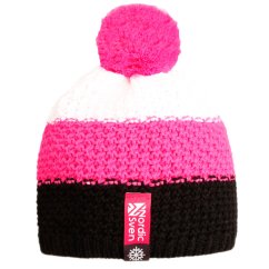 Čepice pletená Swiss - vzor 37 - černá / fluo růžová / bílá