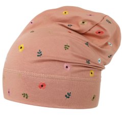 Bavlněná čepice Polo - vzor 126 - pudrová - kytičky