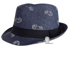 Letní chlapecký klobouk/slamák - Trilby - vzor 005 - tmavě modrá- auta