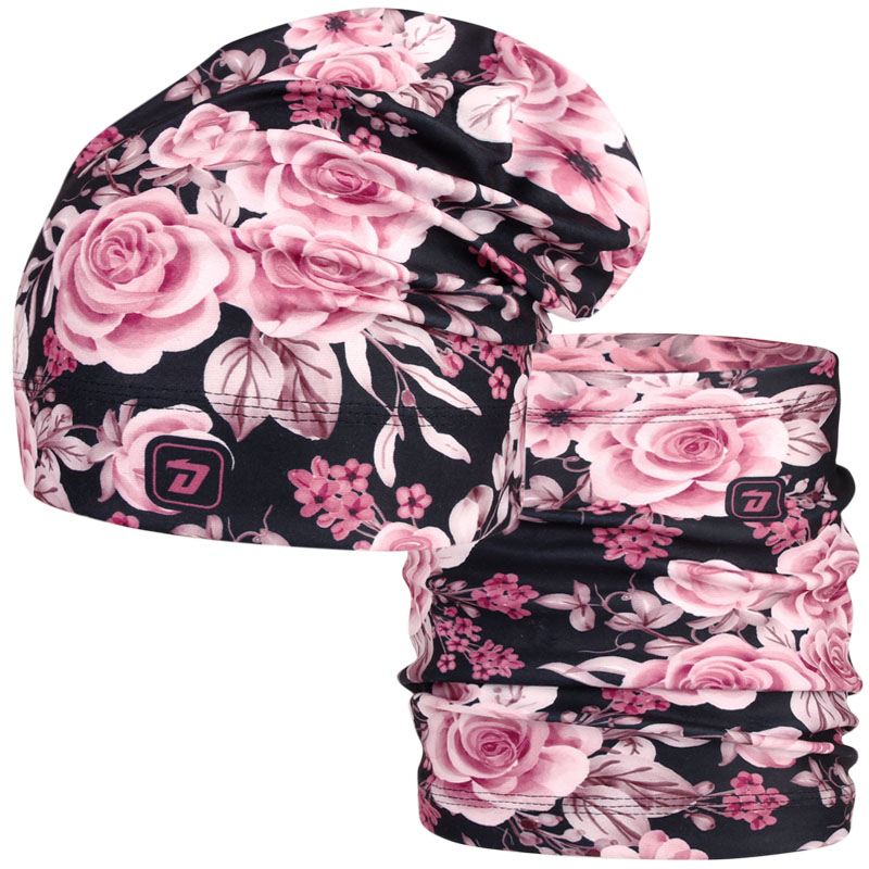 Set fleecové čepice a nákrčníku Yetti - vzor 40 - černá - růže
