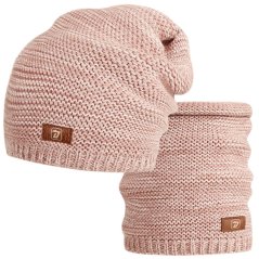 Čepice pletená a nákrčník Colors set - vzor 038 - starorůžová