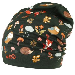 Spadlá bavlněná čepice Pepe - vzor 11 - lahvově zelená - lesní zvířátka