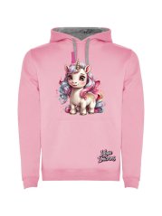Dětská mikina s kapucí Urban - vzor 014 - světle růžová/šedý melír / Roztomilý jednorožec