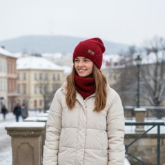 Čepice pletená a nákrčník Colors set - vzor 044 - bordó