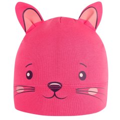 Dětská bavlněná čepice Zoo - zvířátka - vzor 08 -  růžová neon - kočička