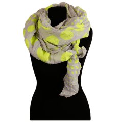 Dámská elegantní šála - vzor 023 - šedá / fluo žlutá  - puntík