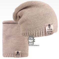Čepice pletená a nákrčník Colors set - vzor 02 - béžová